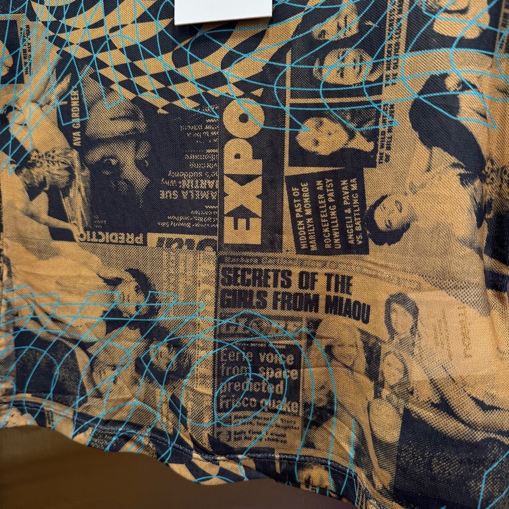 NWT Miaou Long Sleeve Tee Shirt in Mesh Wanted Print - Picture 6 of 16